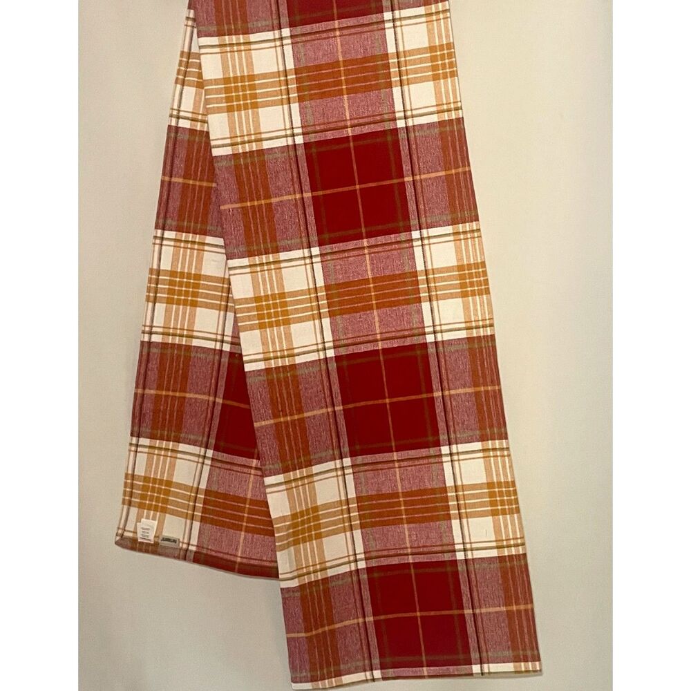 Pier 1 Imports Fall Plaid Table Runner 75x14 Cotton Thanksgiving Autumn Decor